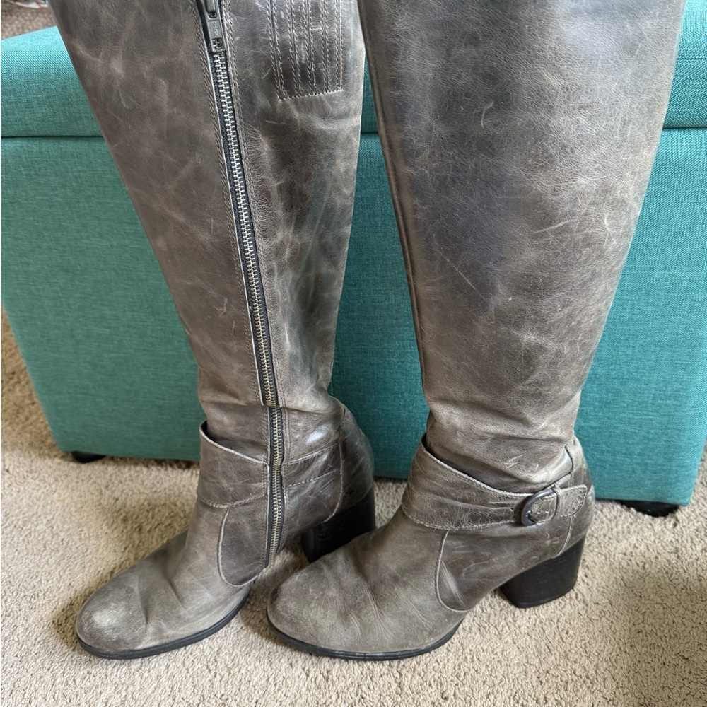 BORN Gray Over the Knee Boots with Block Heel